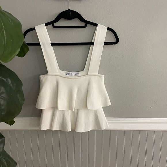 Zara White Tiered Square Neck Cropped Shirt Size Medium - Picture 2 of 9